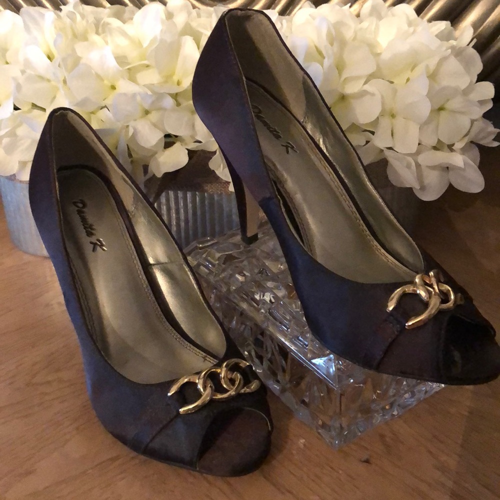 Brown satin heels